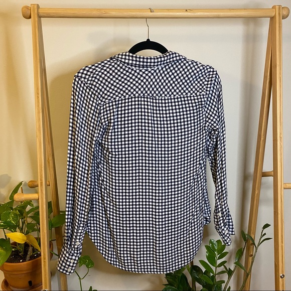 Merona Black and White Plaid Long Sleeve Top, Small, Half Button Front, Soft - Picture 5 of 8